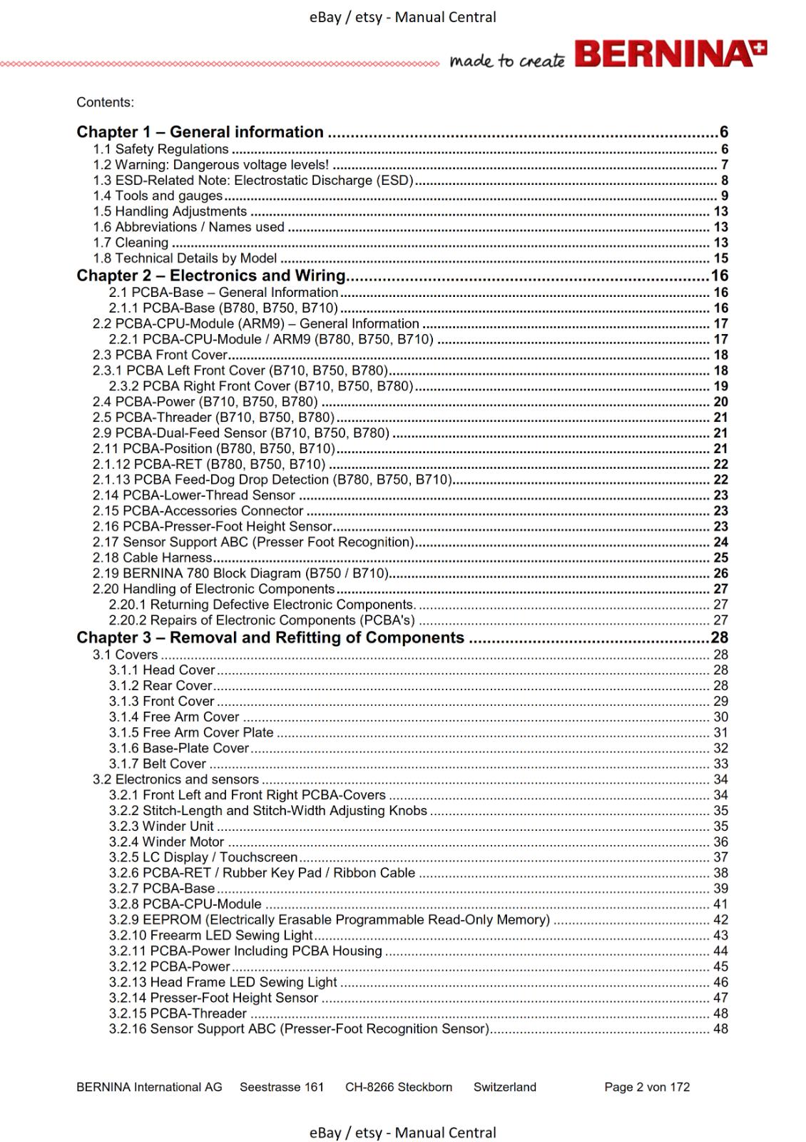 BERNINA - 780 710 750 QE - SERVICE & MAINTENANCE MANUAL - REPRINTED