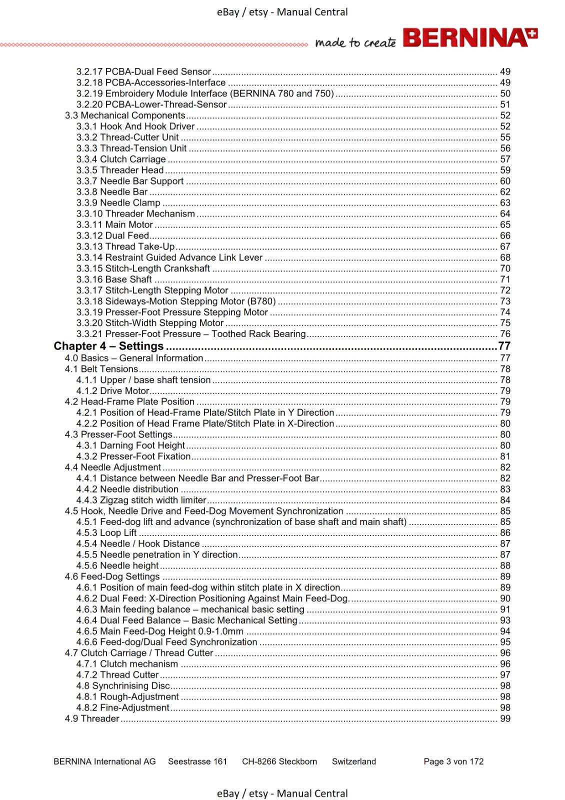 BERNINA - 780 710 750 QE - SERVICE & MAINTENANCE MANUAL - REPRINTED