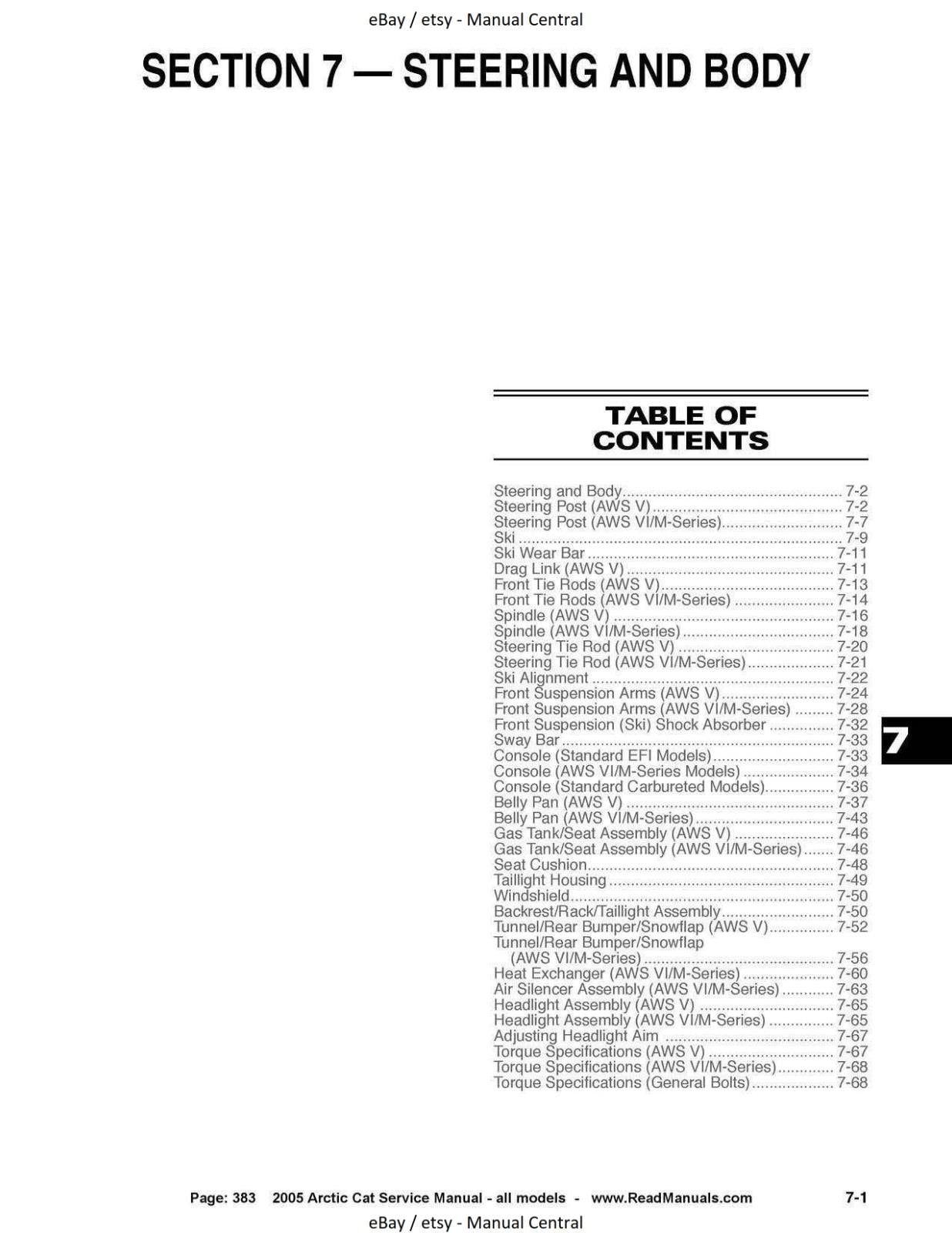 ARCTIC CAT SNOWMOBILE 2005 ALL MODELS -  WORKSHOP SERVICE REPAIR MANUAL