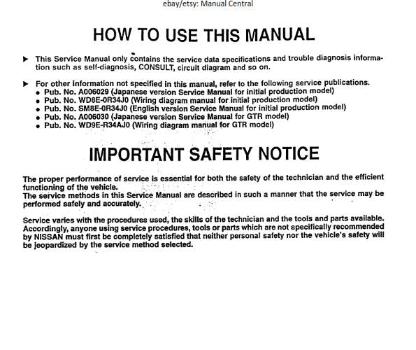 NISSAN R34 FACELIFT SERVICE DATA SPEC / TROUBLE DIAGNOSTIC SERVICE SUPPLEMENT