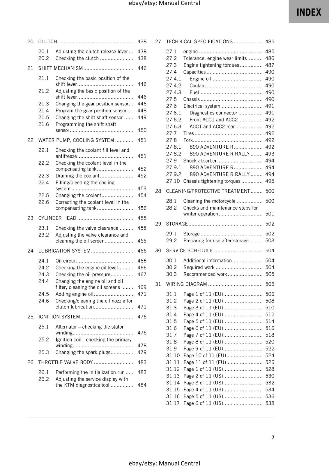 KTM 2021 - 890 ADVENTURE R & RALLY - REPAIR WORKSHOP SERVICE MANUAL REPRINT