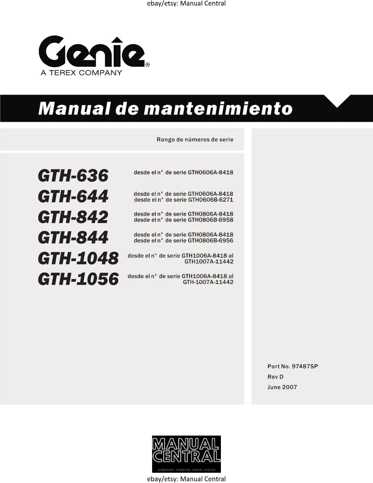 GENIE GTH 636 644 842 844 1048 1056 MANUAL DE MANTENIMIENTO - SPANISH LANGUAGE