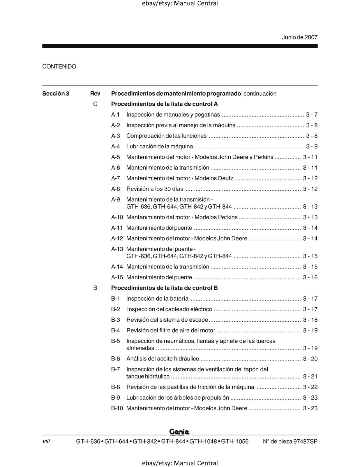 GENIE GTH 636 644 842 844 1048 1056 MANUAL DE MANTENIMIENTO - SPANISH LANGUAGE
