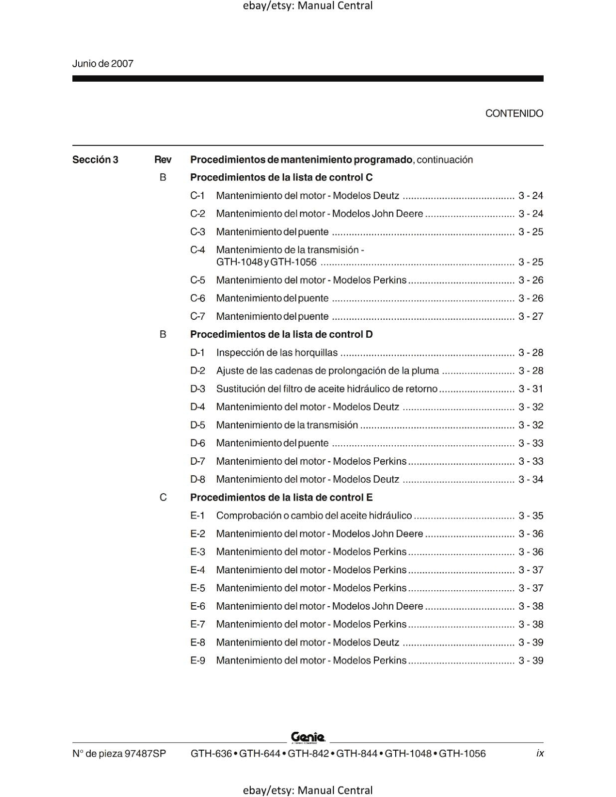 GENIE GTH 636 644 842 844 1048 1056 MANUAL DE MANTENIMIENTO - SPANISH LANGUAGE