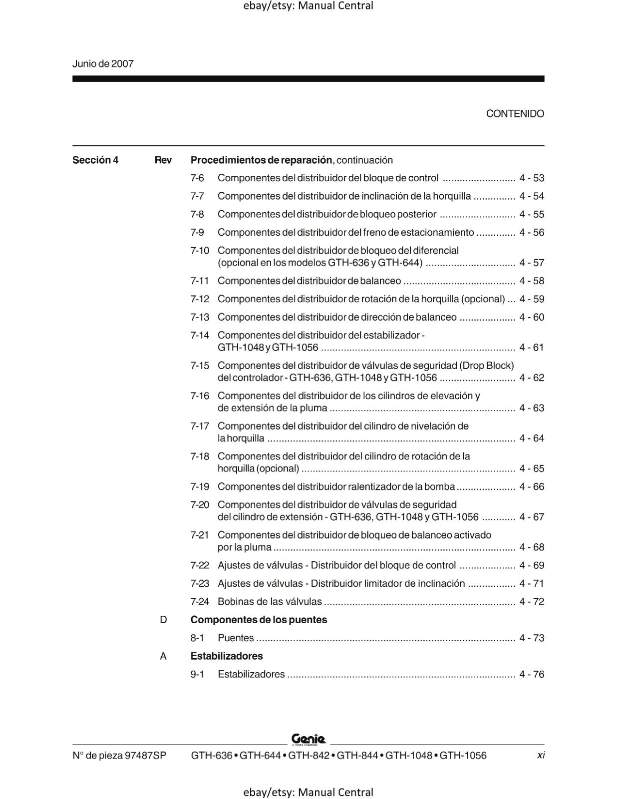 GENIE GTH 636 644 842 844 1048 1056 MANUAL DE MANTENIMIENTO - SPANISH LANGUAGE