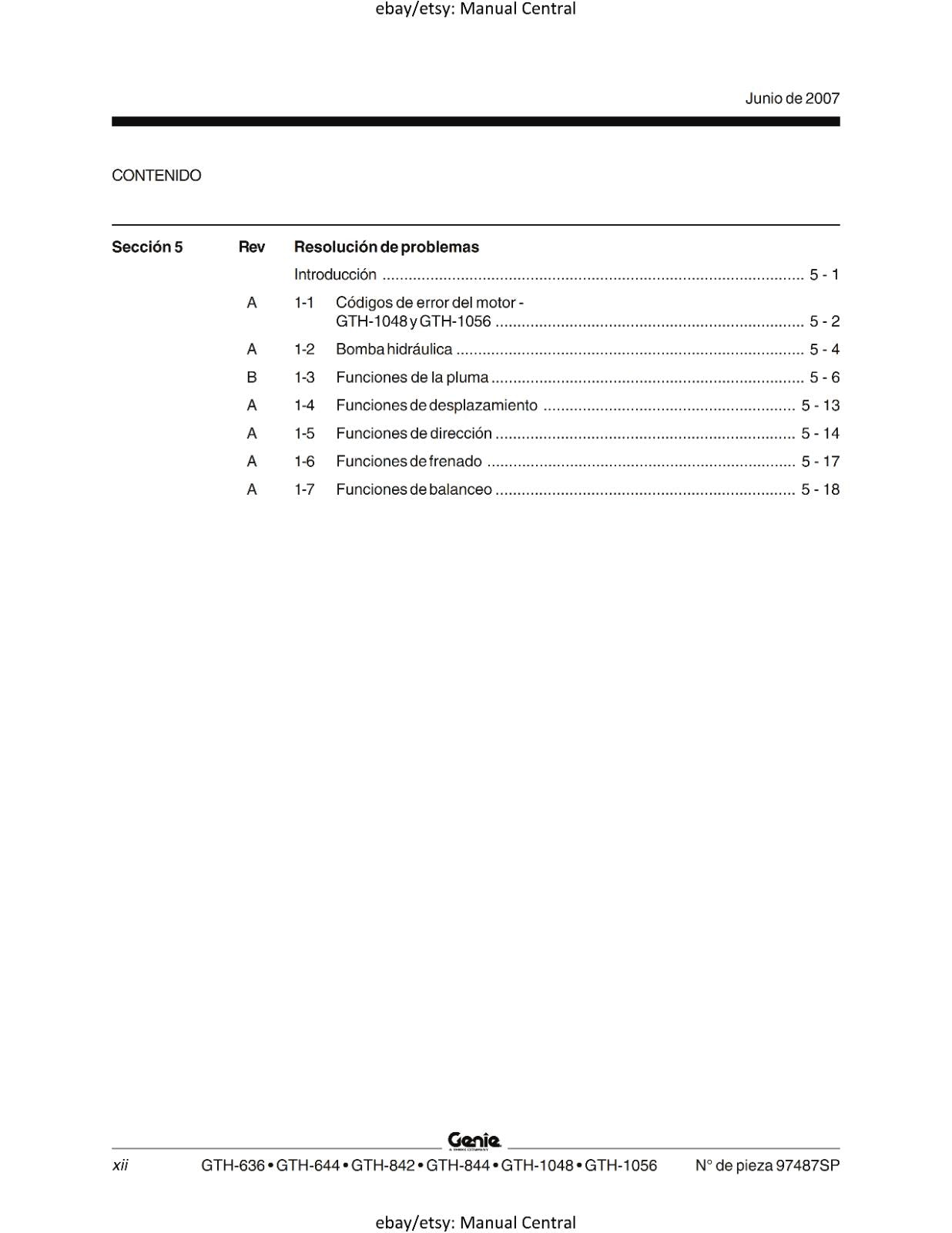 GENIE GTH 636 644 842 844 1048 1056 MANUAL DE MANTENIMIENTO - SPANISH LANGUAGE