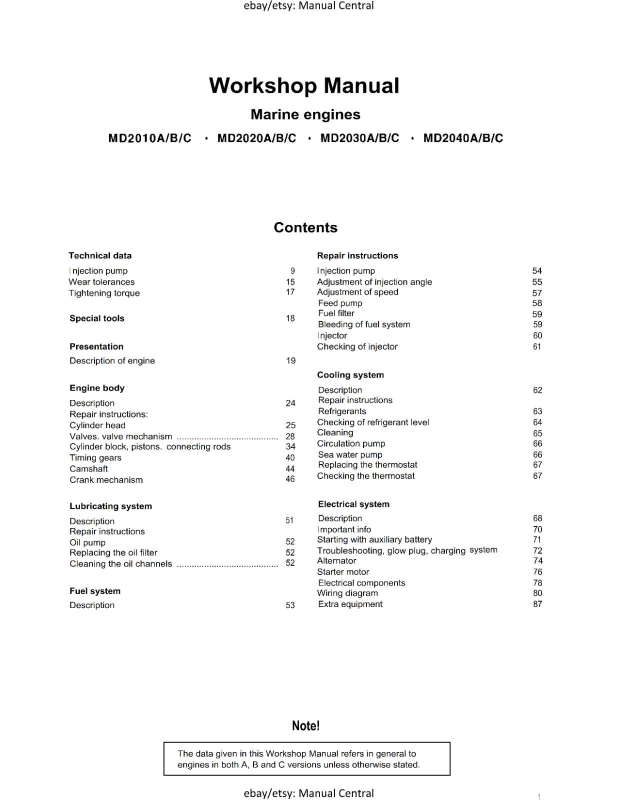 VOLVO PENTA ENGINE - MD2010 MD2020 MD2030 MD2040 - WORKSHOP SERVICE MANUAL