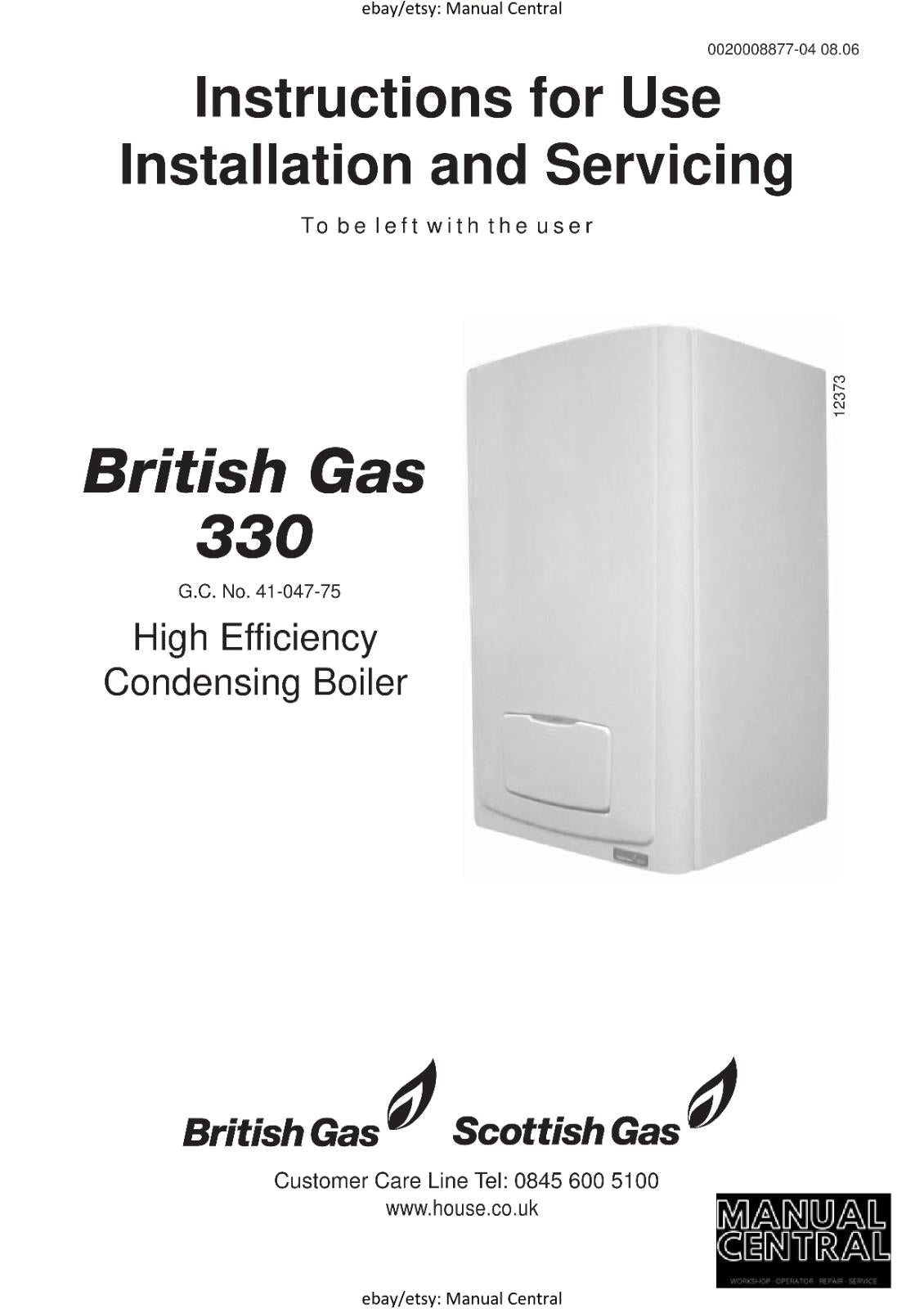 BRITISH GAS 330 - INSTALLATION & SERVICING MANUAL REPRINTED