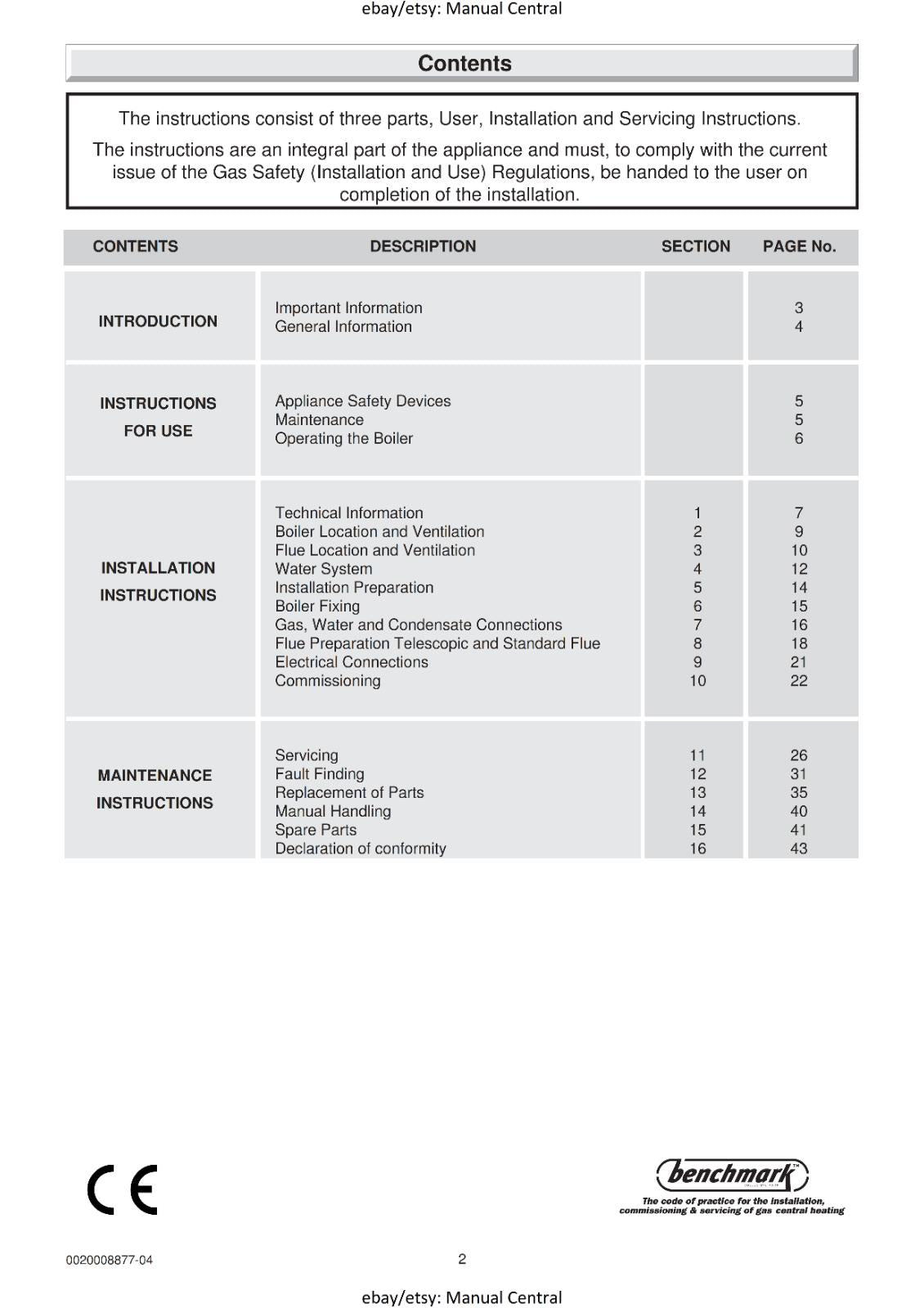 BRITISH GAS 330 - INSTALLATION & SERVICING MANUAL REPRINTED