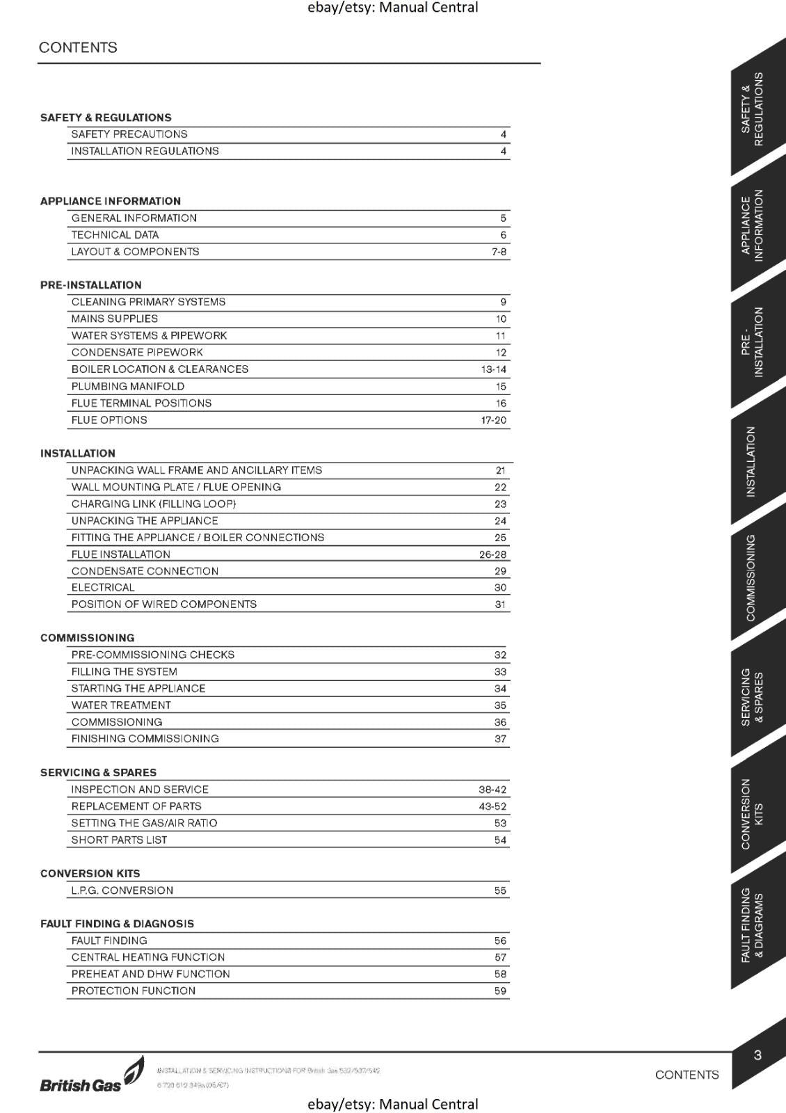 BRITISH GAS 532 537 542 - INSTALLATION & SERVICING MANUAL REPRINTED