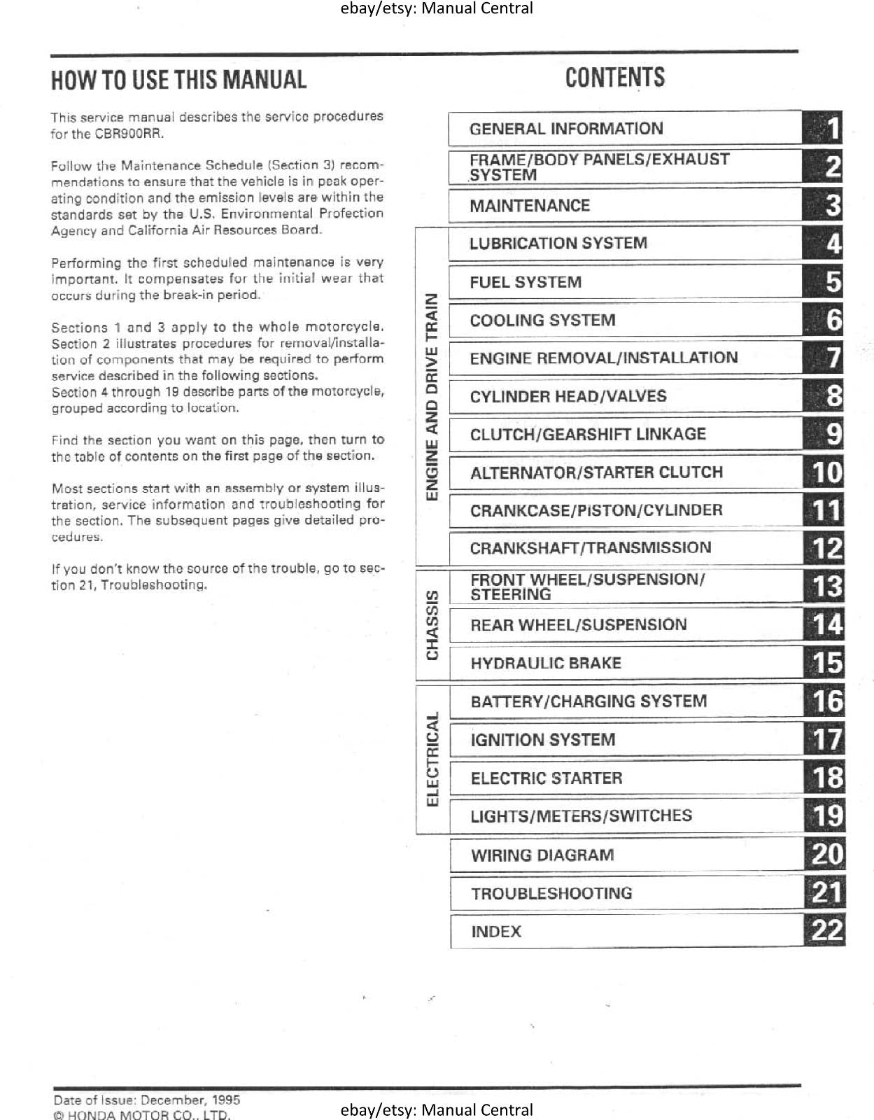 HONDA CBR900RR - SHOP SERVICE WORKSHOP MANUAL 1996 1997 1998