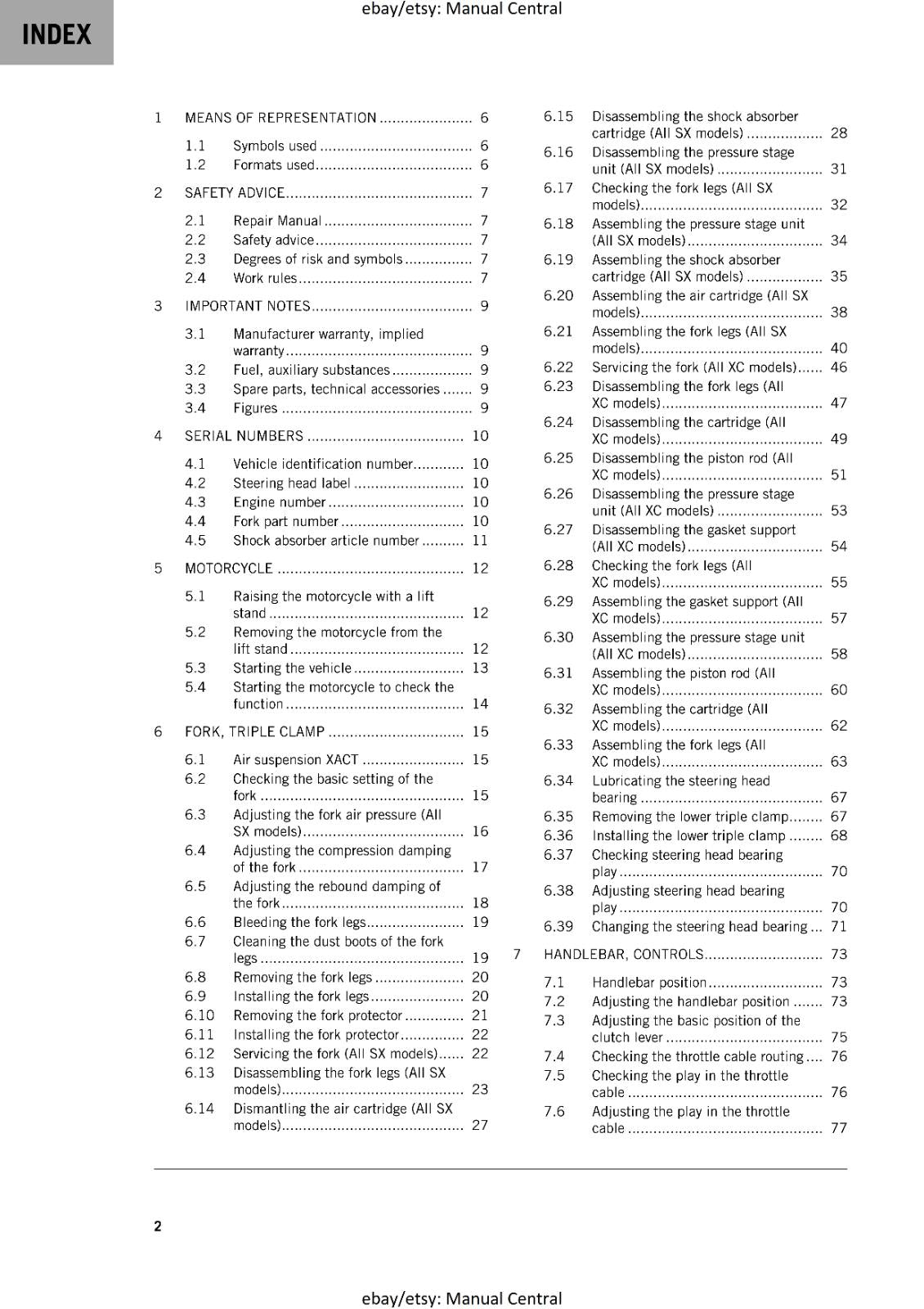 KTM 2024 - 250 300 SX XC - WORKSHOP SERVICE MANUAL COMB BOUND