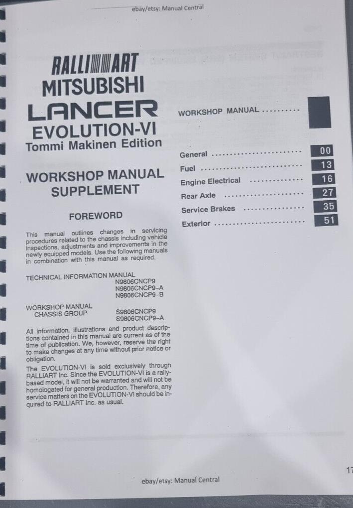 MITSUBISHI LANCER EVO  VI -  6  - TOMMI MAKINEN EDITION SUPPLEMENT