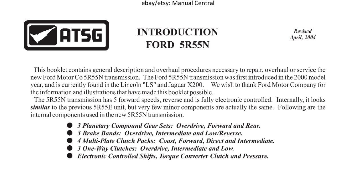 ATSG - FORD MOTORS 5R55N OVERHAUL REPAIR SERVICE WORKSHOP MANUAL REPRINTED