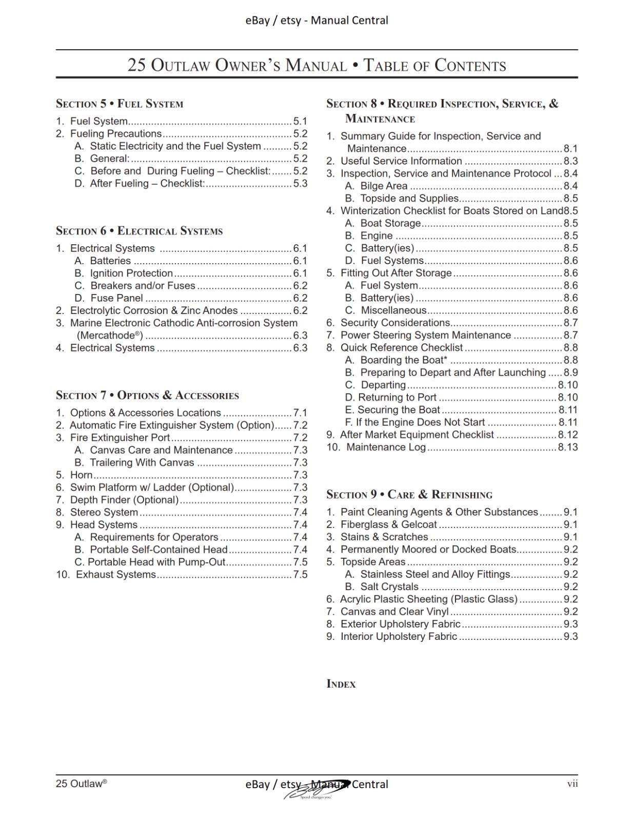 BAJA MARINE 25 OUTLAW BOAT OWNERS MANUAL REPRINTED COMB BOUND