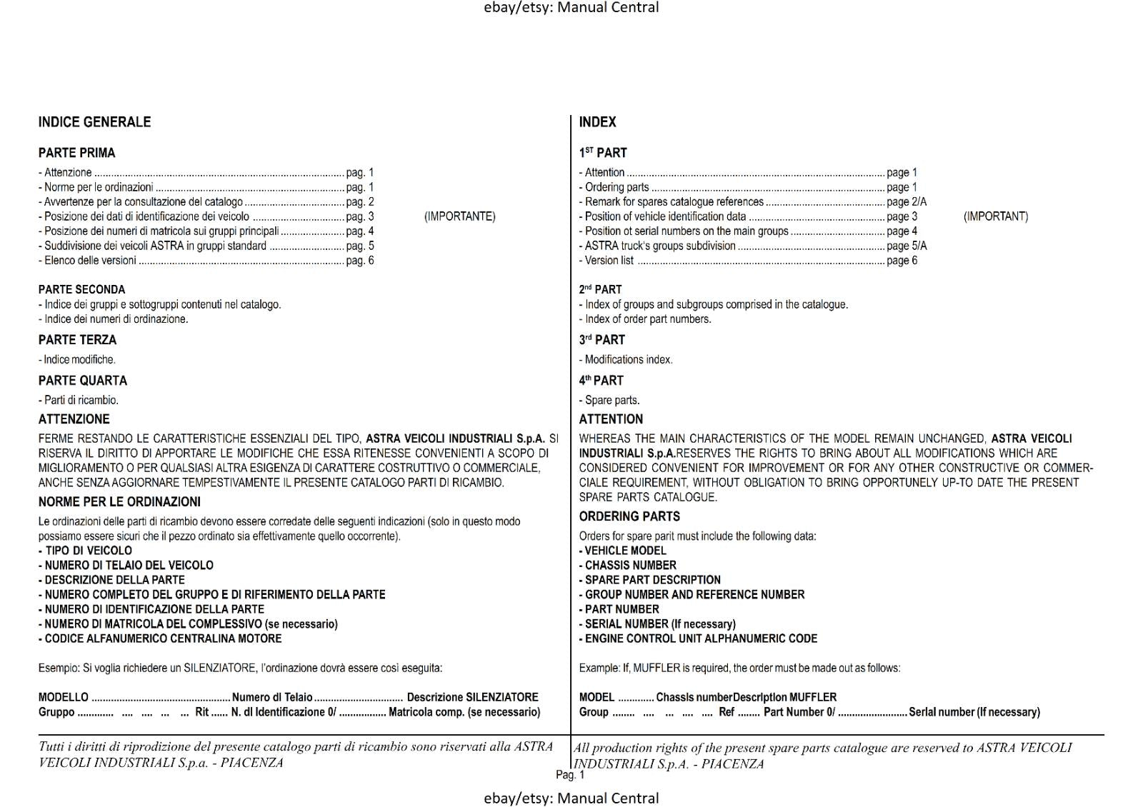 ASTRA HD8E EURO 3 MY08 - PARTS MANUAL - ITALIAN ENGLISH FRENCH LANGUAGE