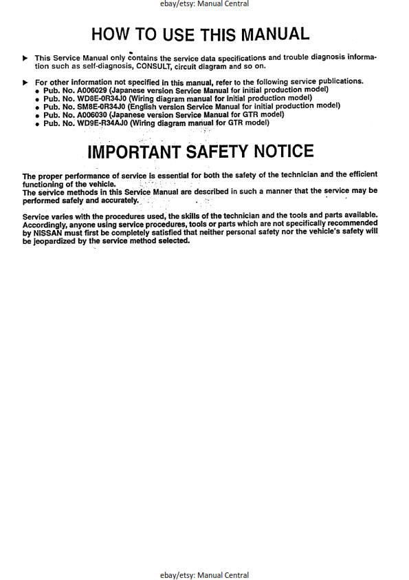 NISSAN R34 FACELIFT SERVICE DATA SPEC / TROUBLE DIAGNOSTIC SERVICE MANUAL