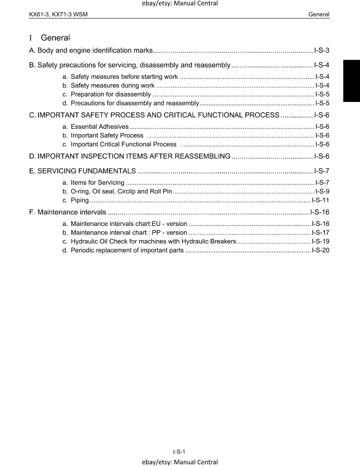 KUBOTA KX61-3 KX71-3 EXCAVATOR WORKSHOP SERVICE - SERVICE CHAPTER - PRINTED