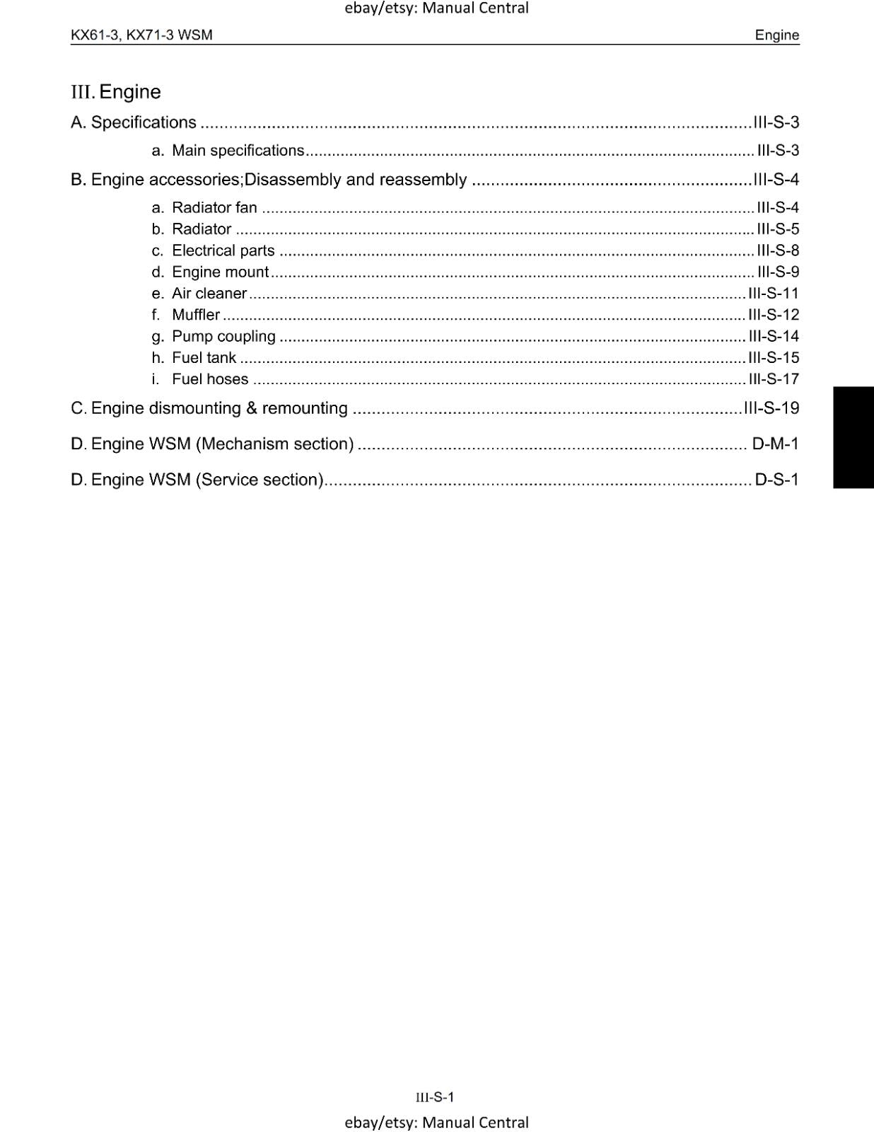 KUBOTA KX61-3 KX71-3 EXCAVATOR WORKSHOP SERVICE - SERVICE CHAPTER - PRINTED