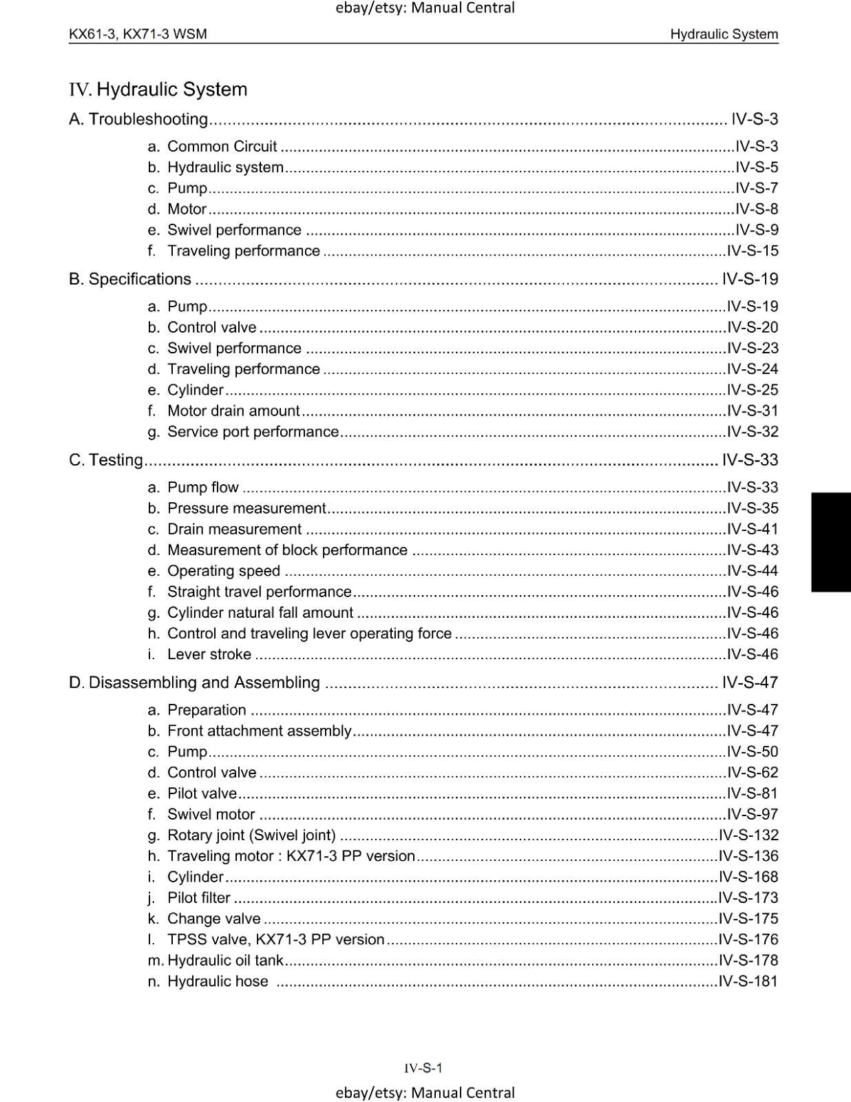 KUBOTA KX61-3 KX71-3 EXCAVATOR WORKSHOP SERVICE - SERVICE CHAPTER - PRINTED