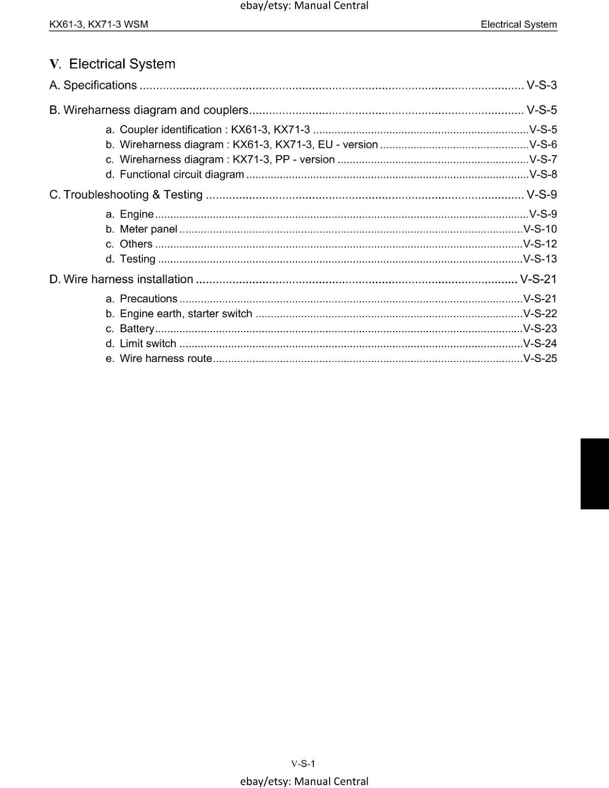 KUBOTA KX61-3 KX71-3 EXCAVATOR WORKSHOP SERVICE - SERVICE CHAPTER - PRINTED