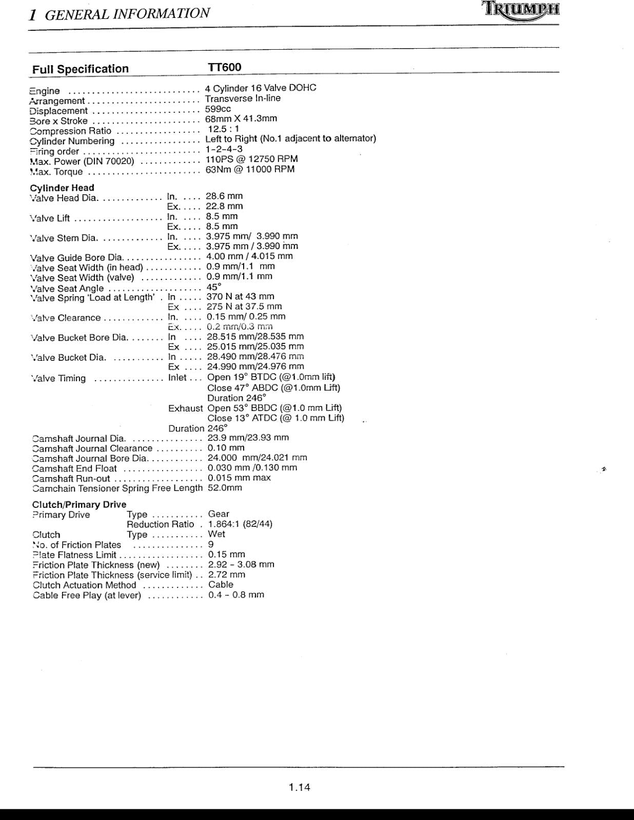TRIUMPH TT600 SERVICE REPAIR WORKSHOP MANUAL REPRINTED 2000 TO 2003
