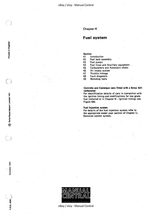 SOLEX 4A1 - S.U HIF7 CARBURETTOR SERVICE SECTION - CHAPTER K - ROLLS ROYCE