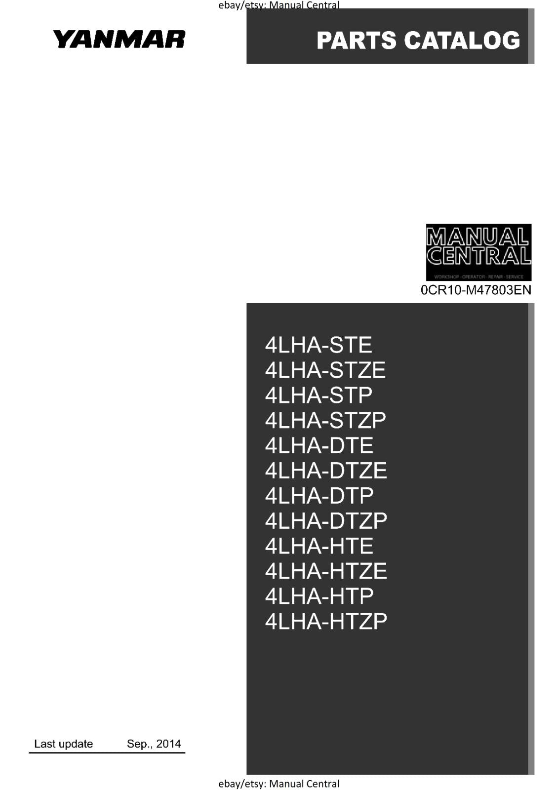 YANMAR 4LHA DIESEL ENGINE PARTS MANUAL REPRINTED