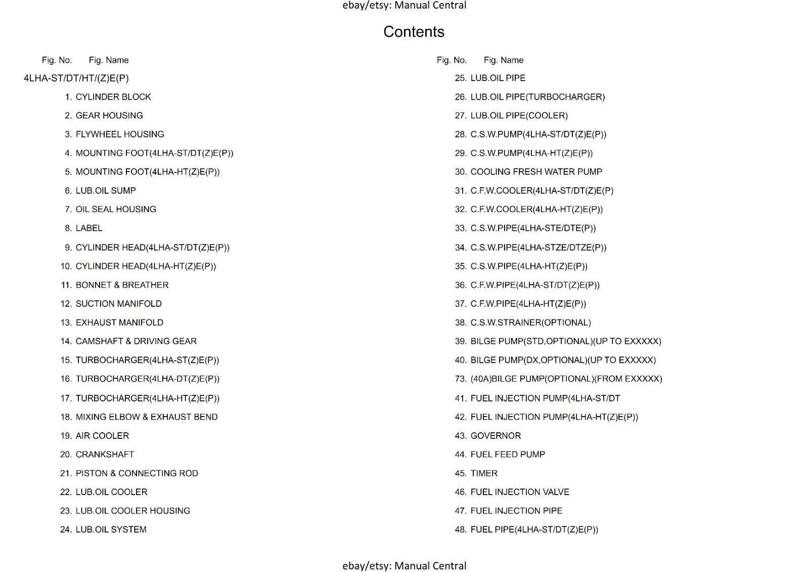 YANMAR 4LHA DIESEL ENGINE PARTS MANUAL REPRINTED