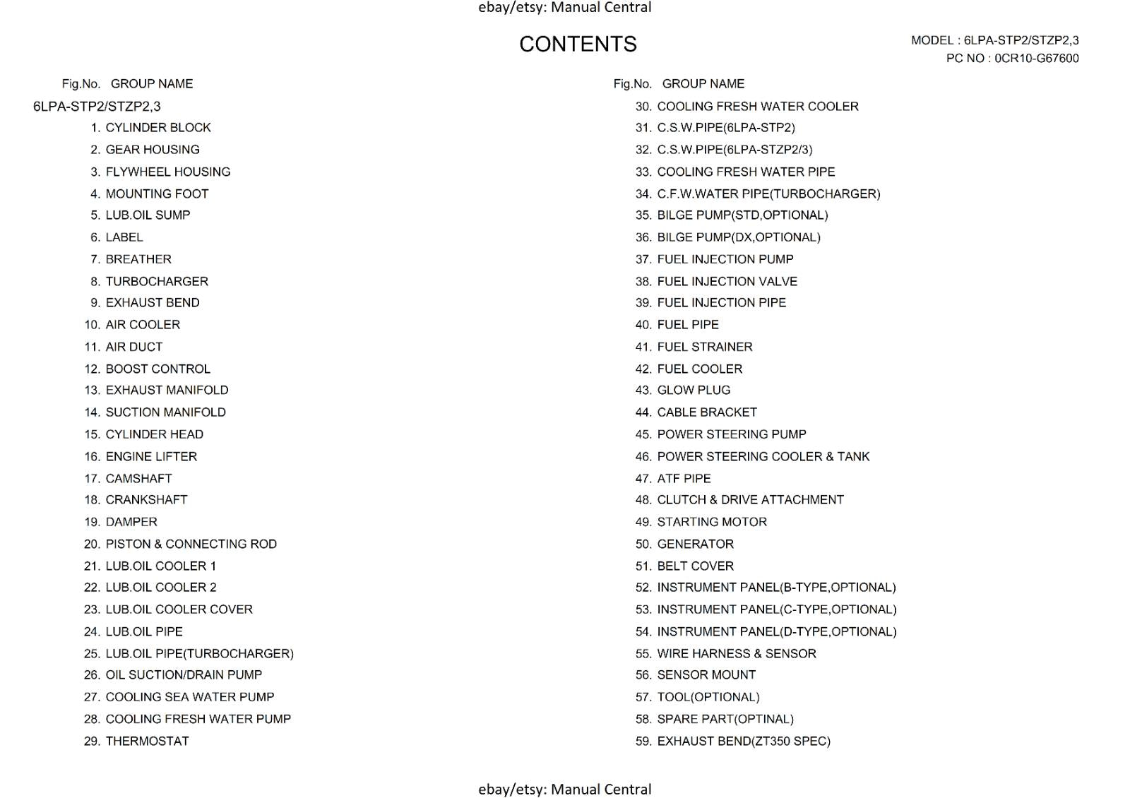 YANMAR DIESEL ENGINE PARTS MANUAL - 6LPA STP2 STZP2 STZP3 - REPRINTED