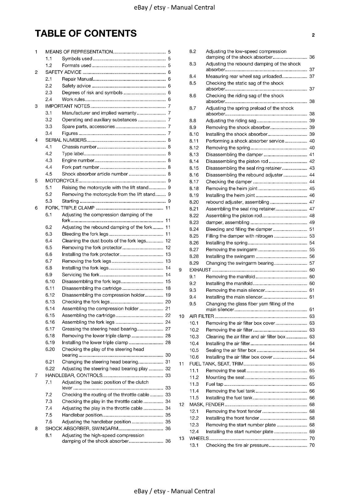 HUSQVARNA 2014 - TC 85 19/16 17/14 - REPAIR WORKSHOP SERVICE MANUAL REPRINTED