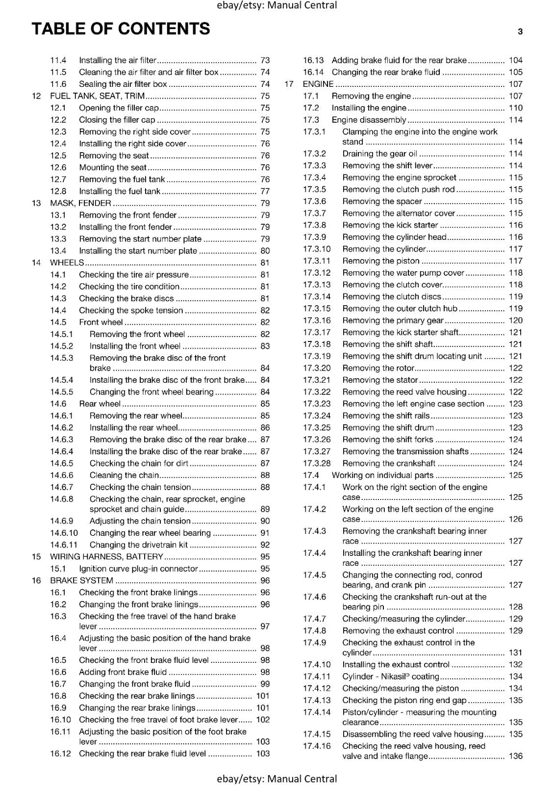 HUSQVARNA 2014 - TC 125 EU- REPAIR WORKSHOP SERVICE MANUAL REPRINTED