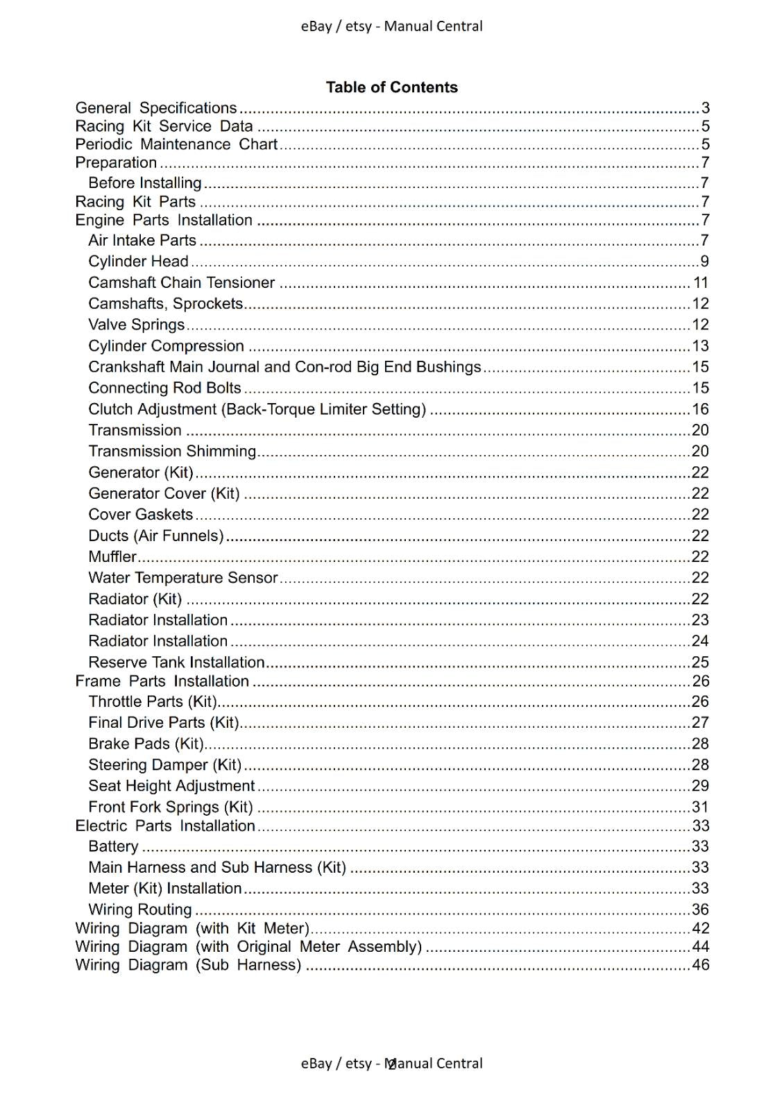 KAWASAKI MOTORCYCLE - 2005 NINJA ZX-6RR RACING KIT MANUAL