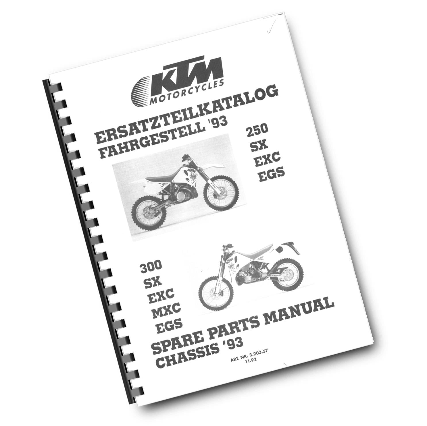 KTM 1993  - 250 300 SX EXC MXC EGS - CHASSIS PARTS MANUAL REPRINTED