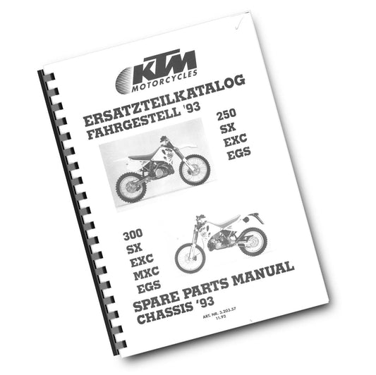 KTM 1993  - 250 300 SX EXC MXC EGS - CHASSIS PARTS MANUAL REPRINTED