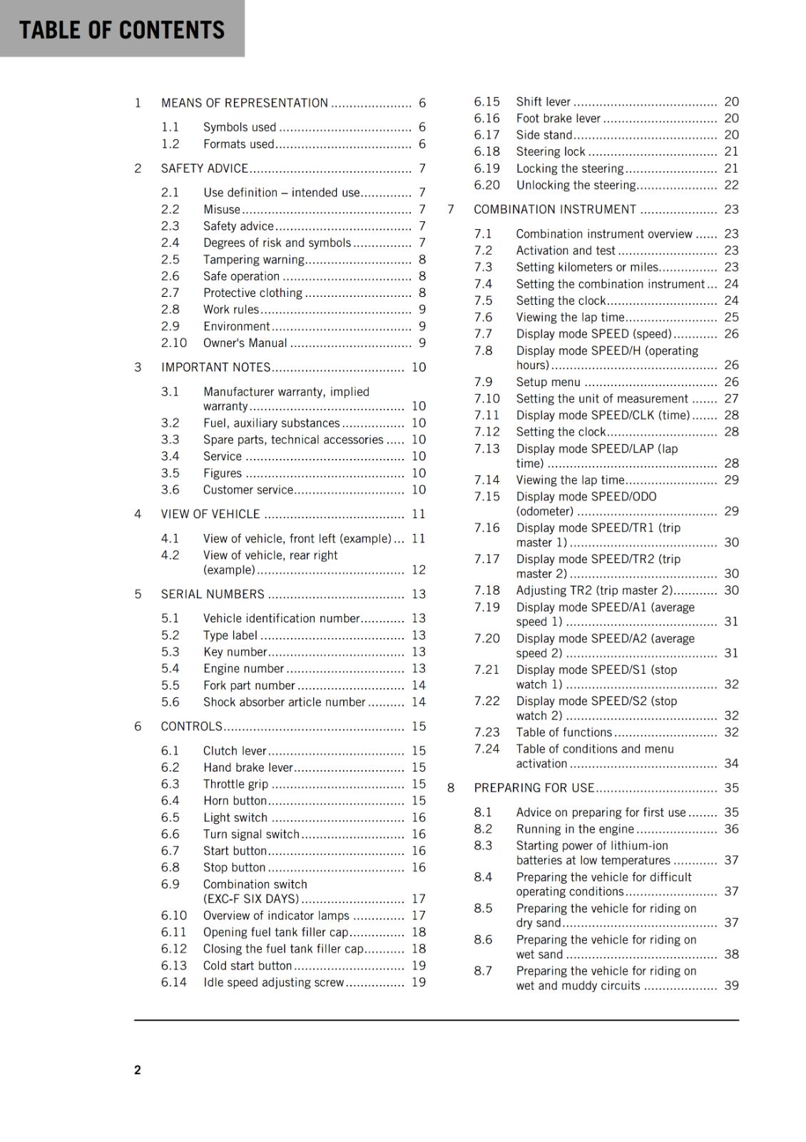 KTM 2024 - 250 EXC-F SIX DAYS - OWNERS MANUAL USER GUIDE