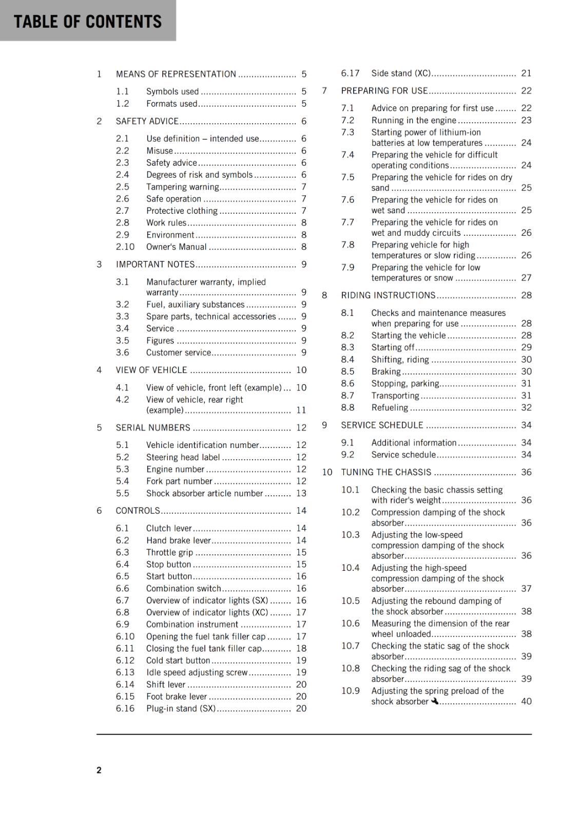 KTM 2024 - 125 SX XC - OWNERS MANUAL USER GUIDE