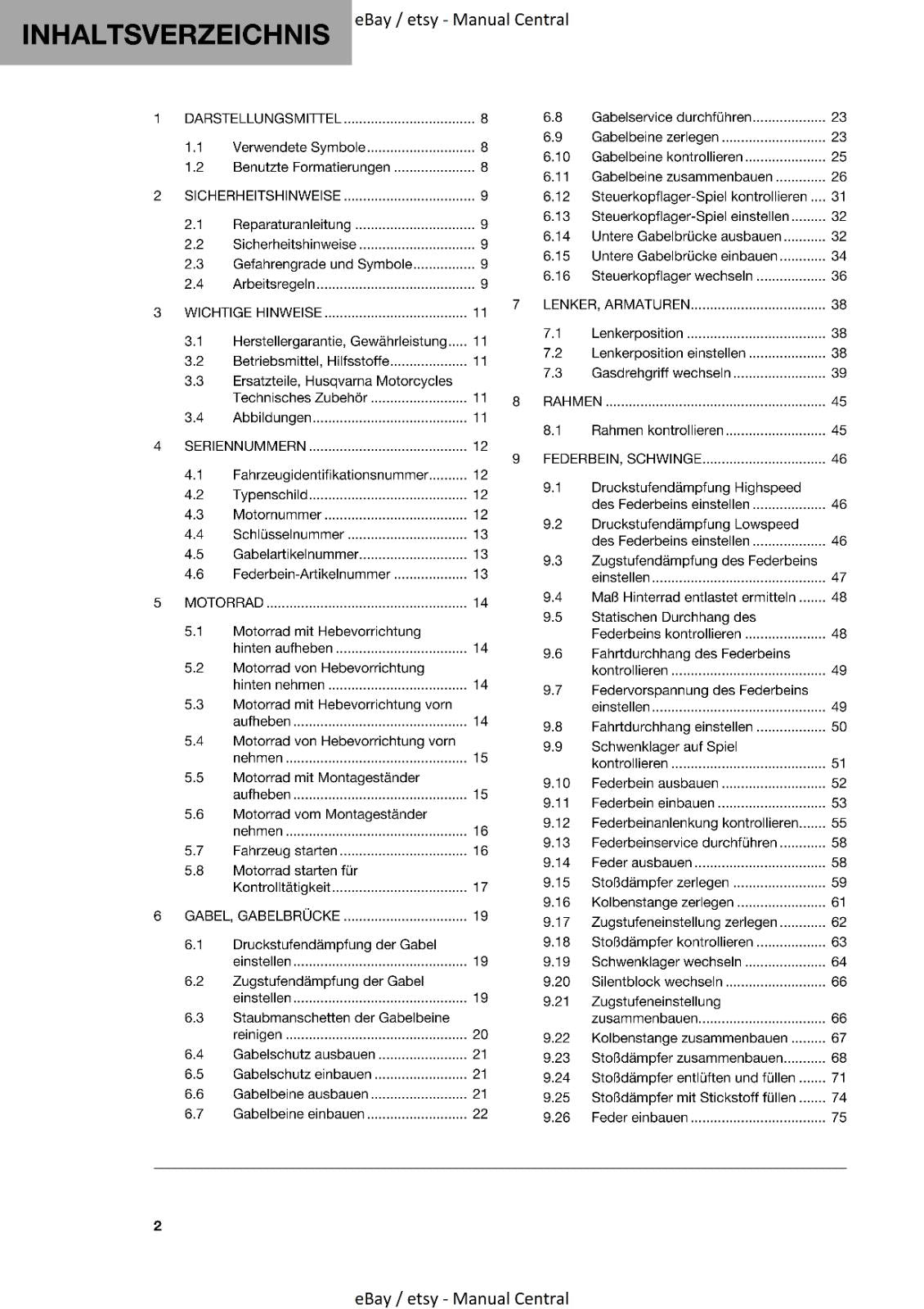 GERMAN LANGUAGE - HUSQVARNA 2022 - 701 SUPERMOTO - REPARATURANLEITUNG REPRINTED