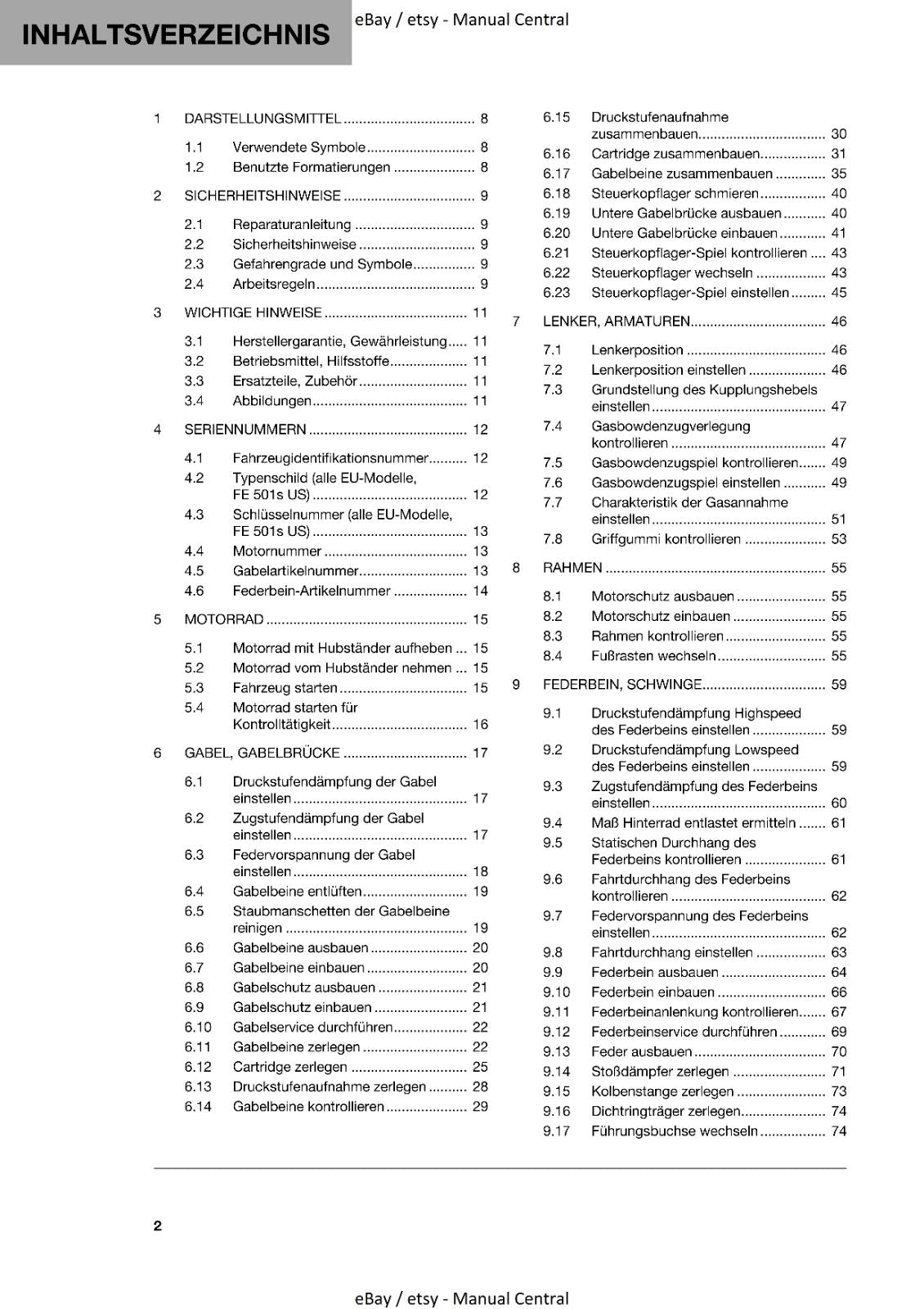 GERMAN LANGUAGE - HUSQVARNA 2022 - FE 450 501 501s - REPAATURANLEITUNG REPRINTED