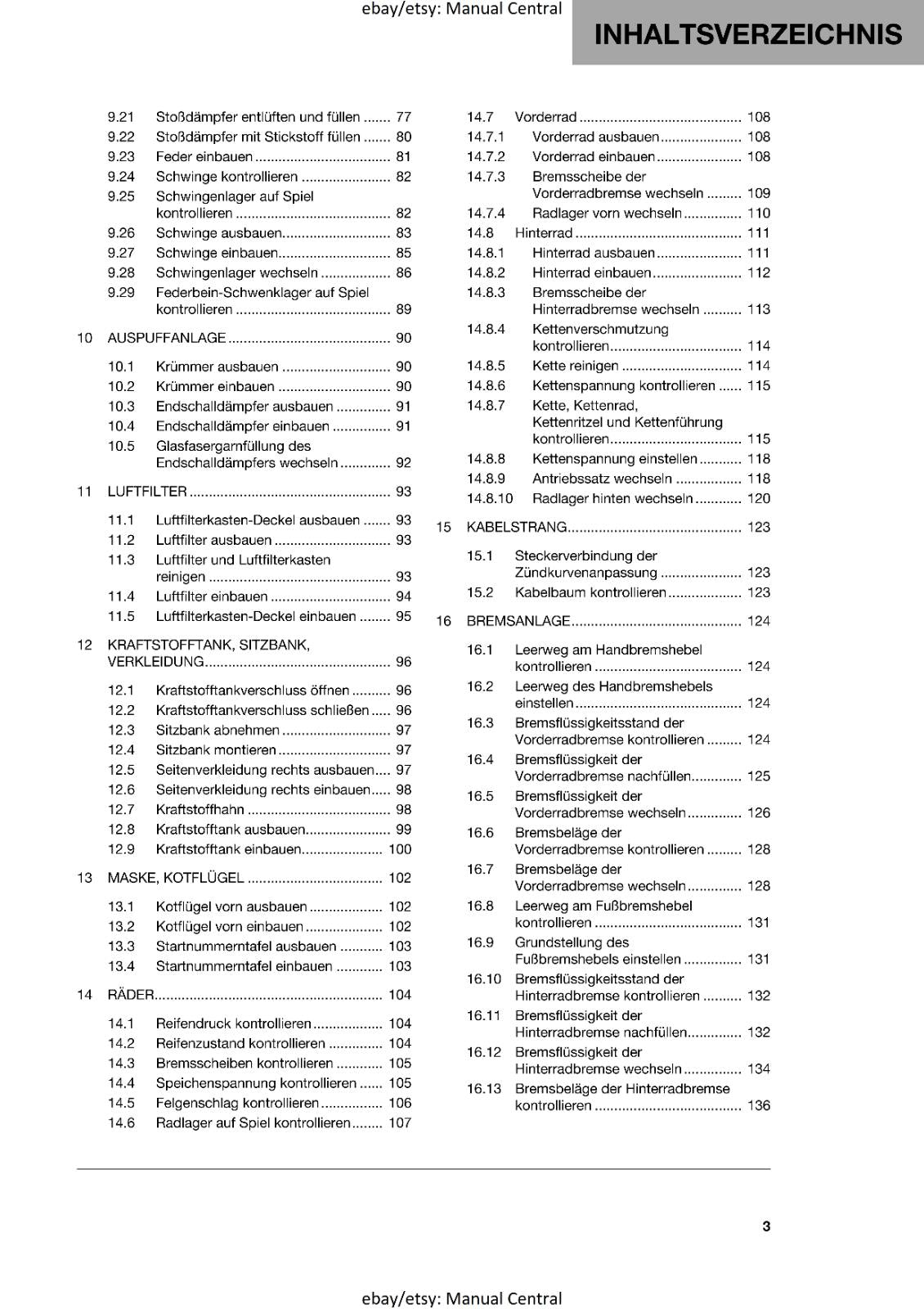 GERMAN LANGUAGE - HUSQVARNA 2022 - TC 85 19/16 17/14 - REPARATURANLEITUNG