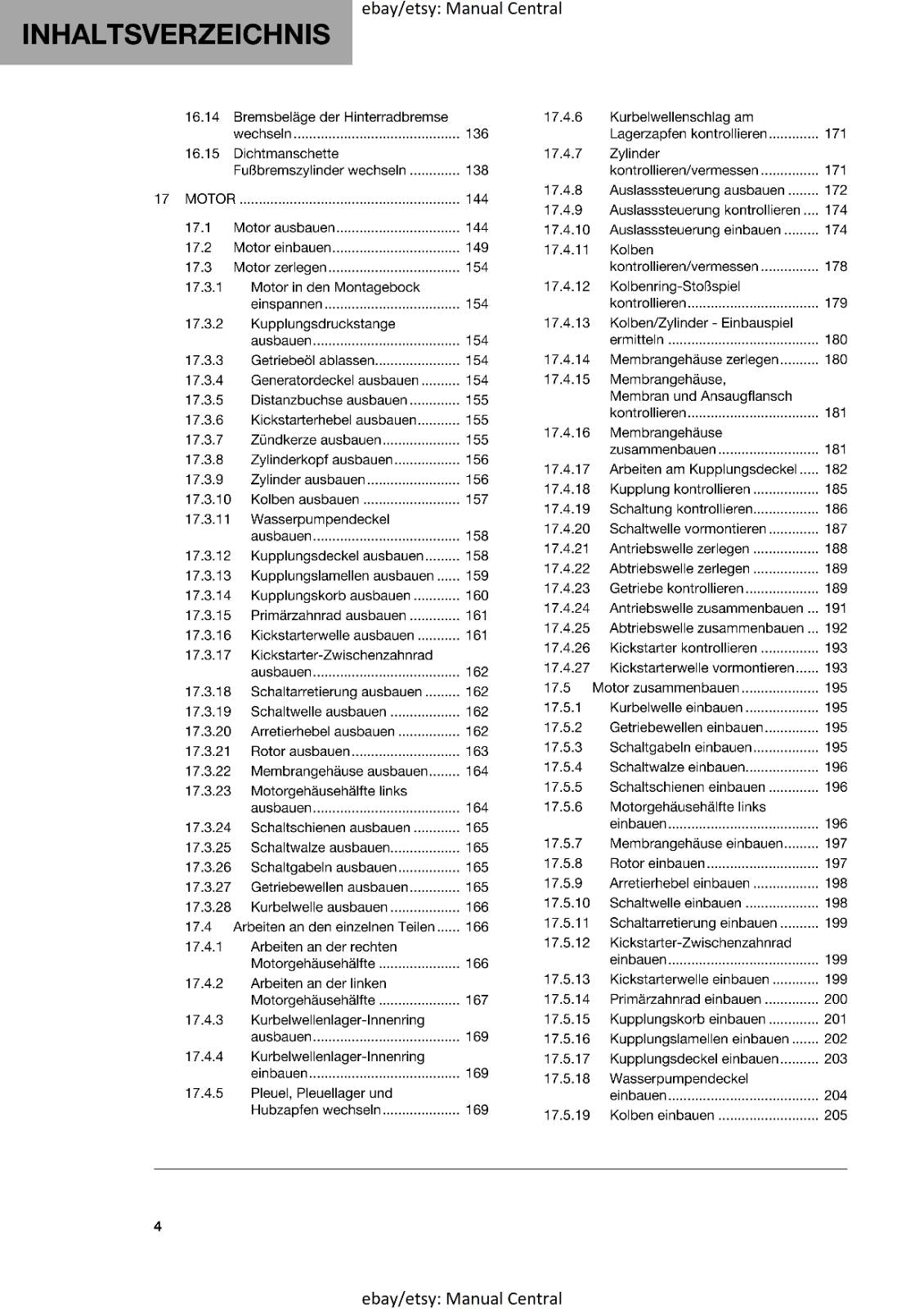GERMAN LANGUAGE - HUSQVARNA 2022 - TC 85 19/16 17/14 - REPARATURANLEITUNG