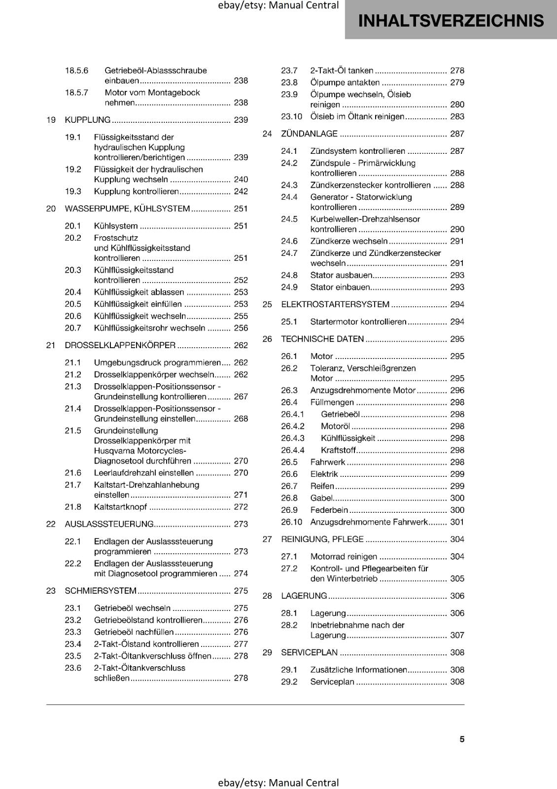 GERMAN LANGUAGE - HUSQVARNA 2024 - TE 250 300 PRO - REPARATURANLEITUNG