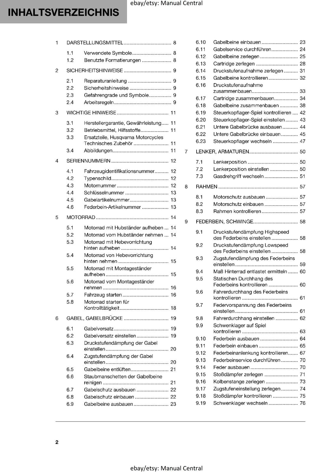 GERMAN LANGUAGE - HUSQVARNA 2023 - 701 ENDURO EU EDITION - REPARATURANLEITUNG