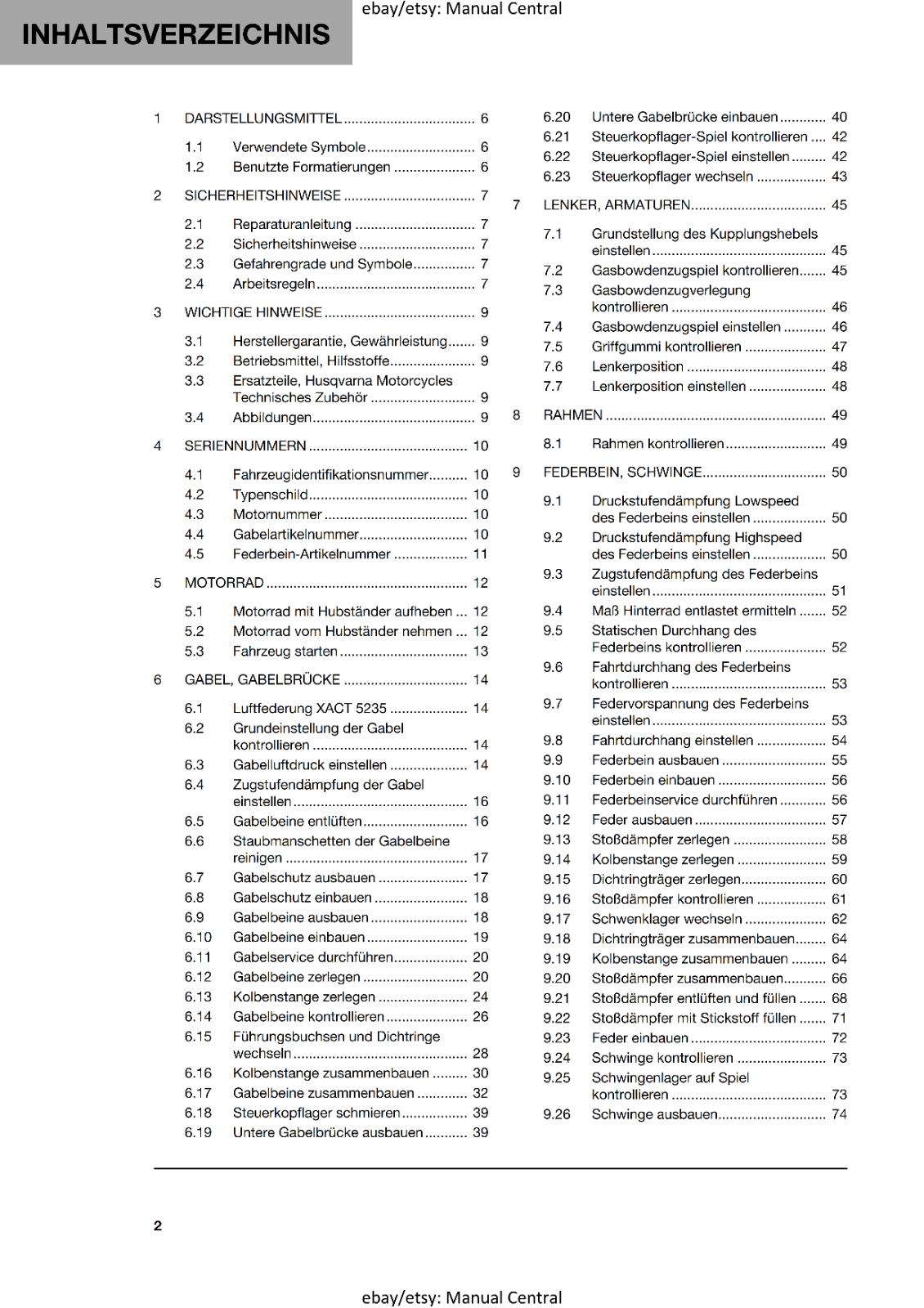 GERMAN LANGUAGE - HUSQVARNA 2023 - TC 65 - REPARATURANLEITUNG