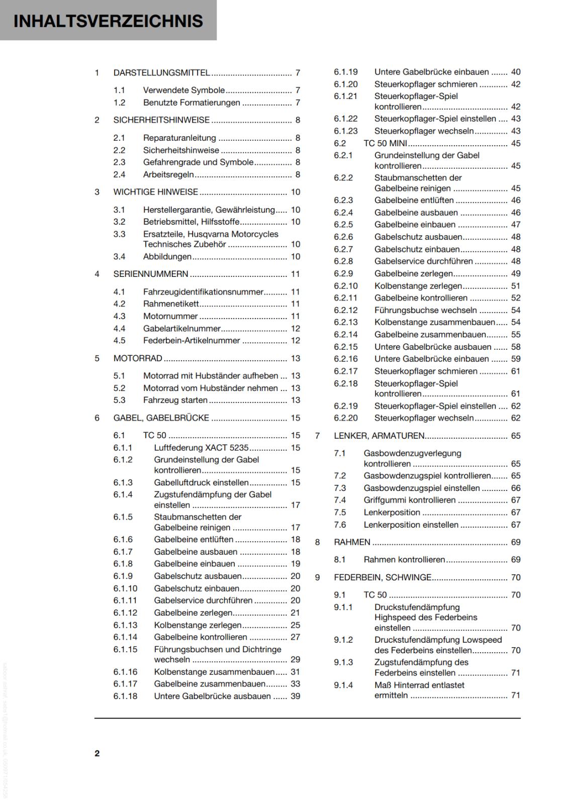 GERMAN LANGUAGE - HUSQVARNA 2023 - TC 50 - REPARATURANLEITUNG