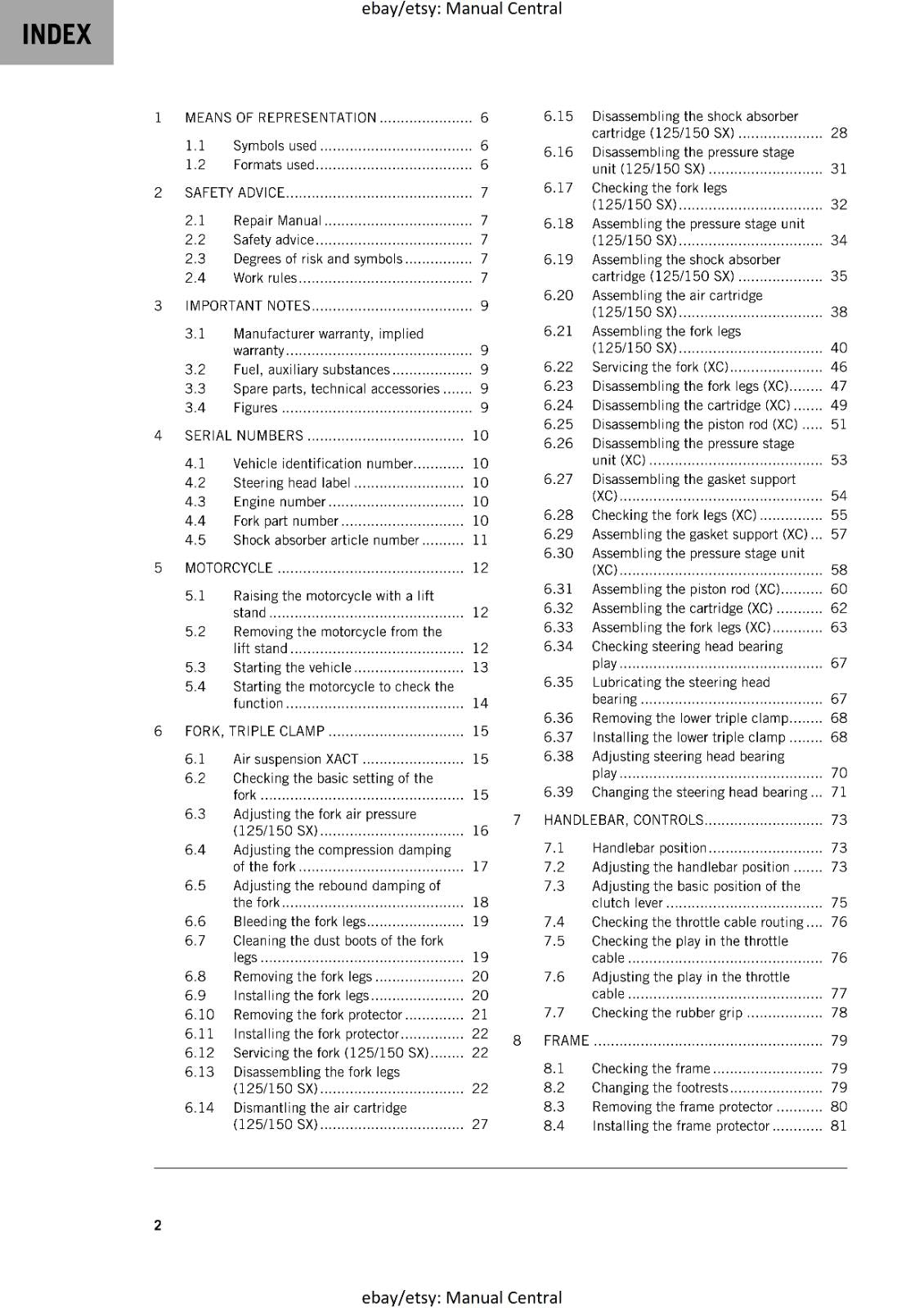 KTM 2025 - 125 150 SX XC  - WORKSHOP SERVICE REPAIR MANUAL REPRINTED