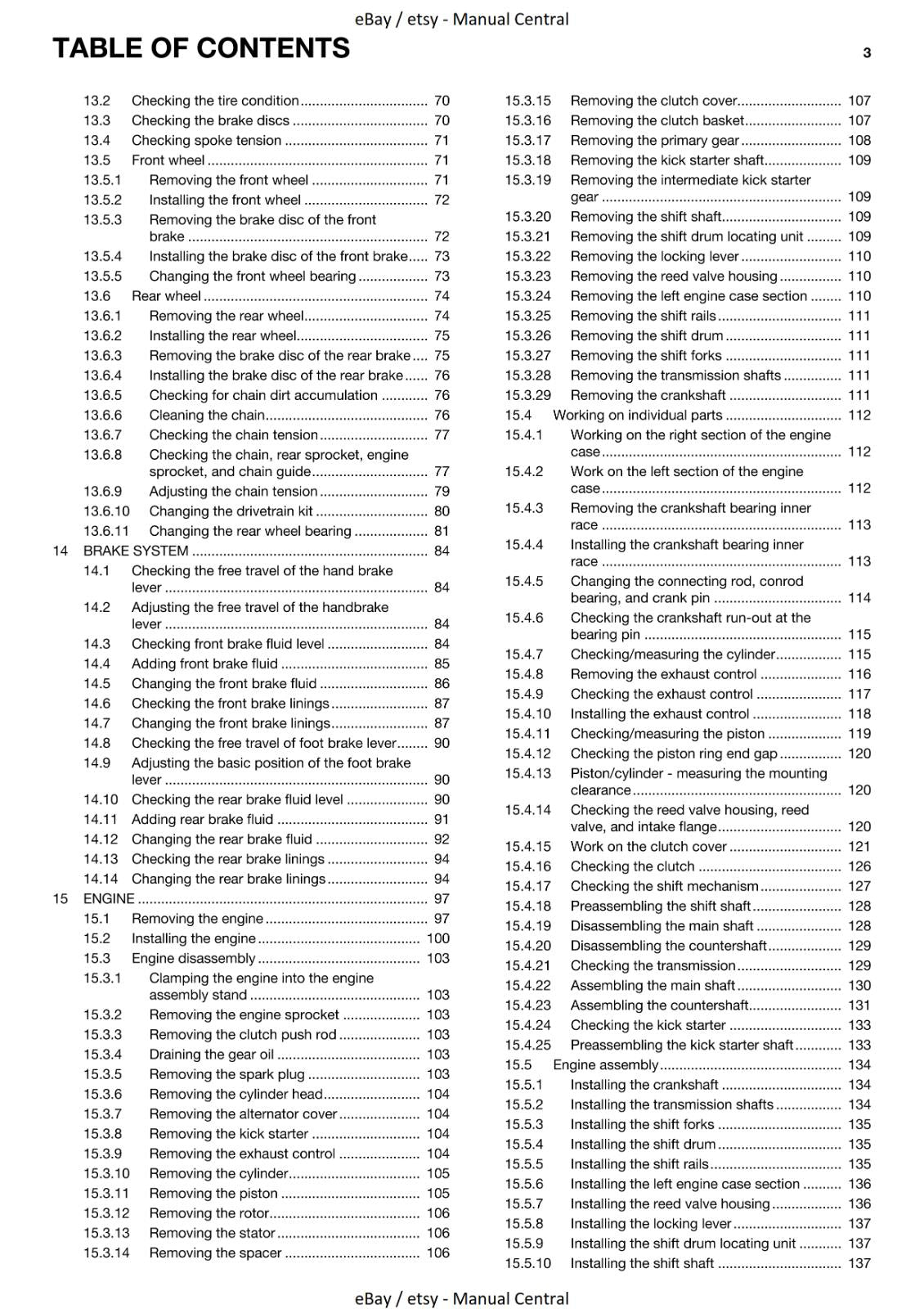 HUSQVARNA 2015 - TC 85 19/16 17/14 - REPAIR WORKSHOP SERVICE MANUAL REPRINTED