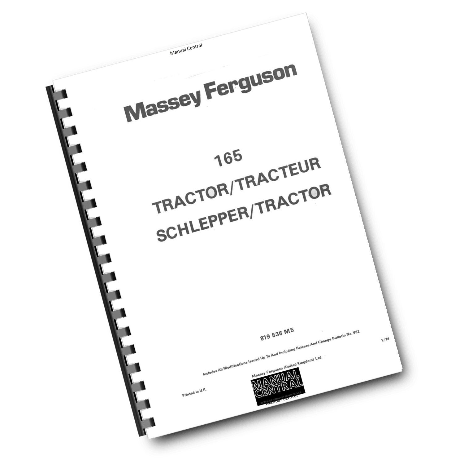 MASSEY FERGUSON 165 TRACTOR PARTS MANUAL REPRINTED COMB BOUND