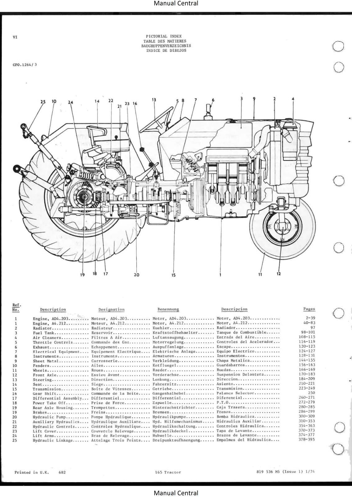 MASSEY FERGUSON 165 TRACTOR PARTS MANUAL REPRINTED COMB BOUND