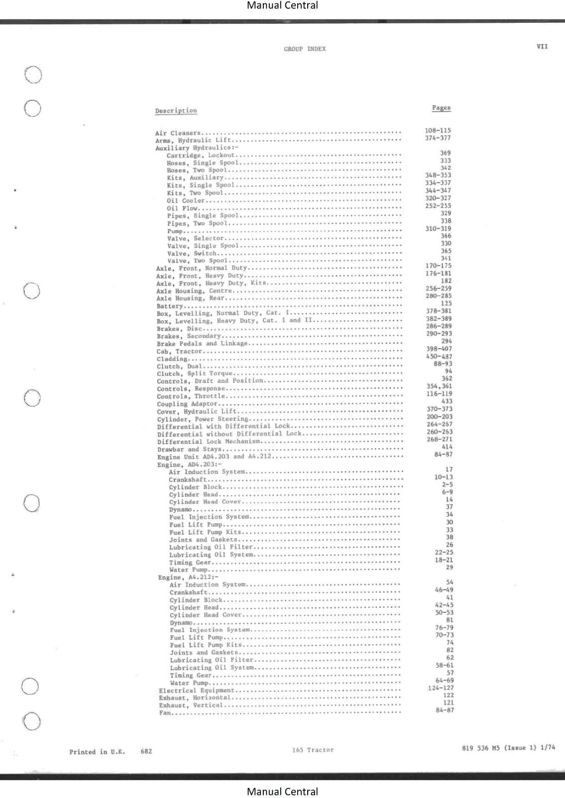 MASSEY FERGUSON 165 TRACTOR PARTS MANUAL REPRINTED COMB BOUND